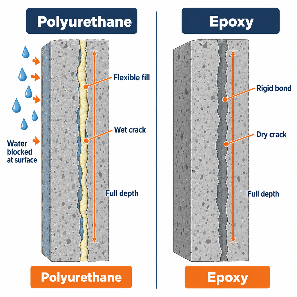 Polyurethane vs epoxy injection: right and wrong crack repair method comparison