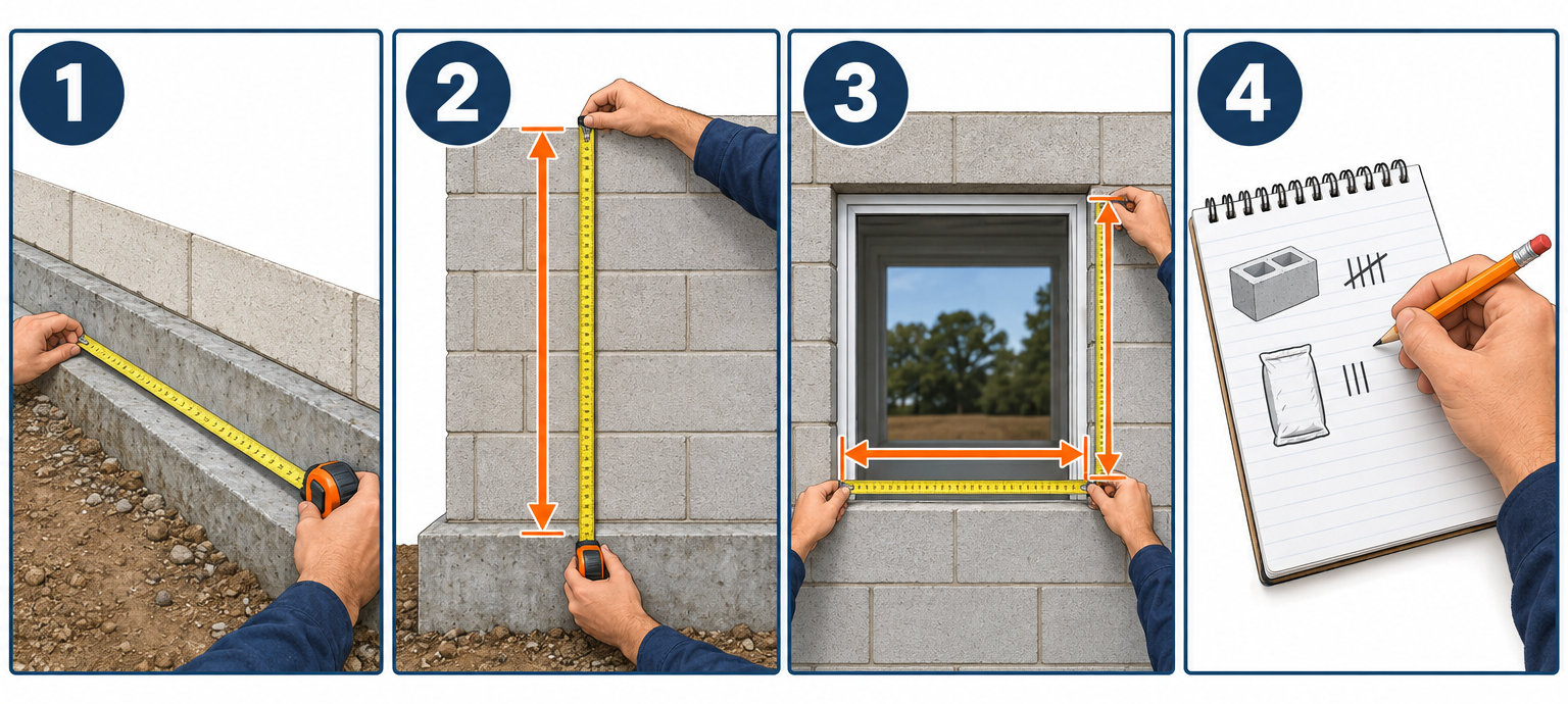 How to measure and enter values into a cinder block calculator in four steps