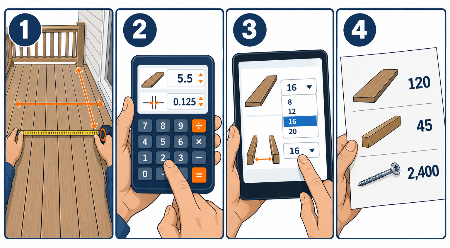 How to measure and enter deck dimensions into a deck calculator in four steps