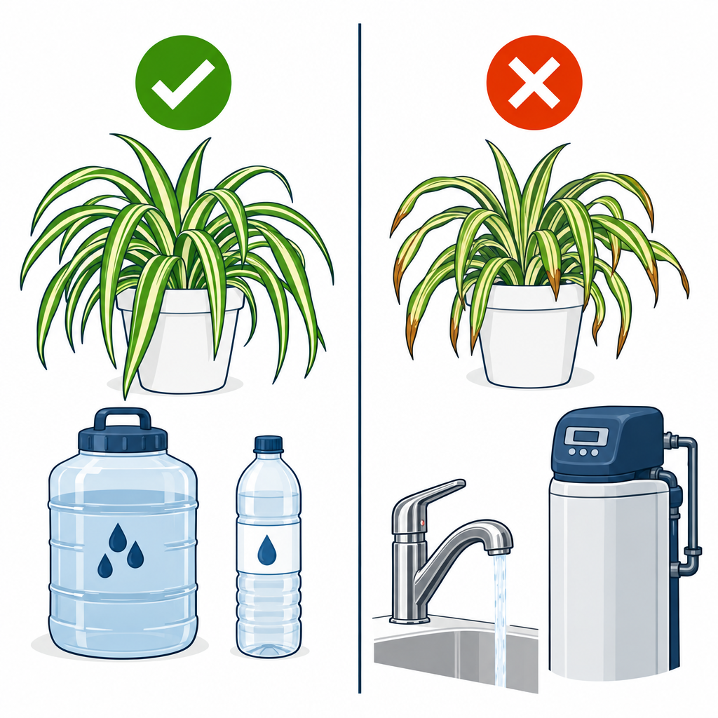 Right vs wrong watering for spider plants: good water sources versus tap and softened water