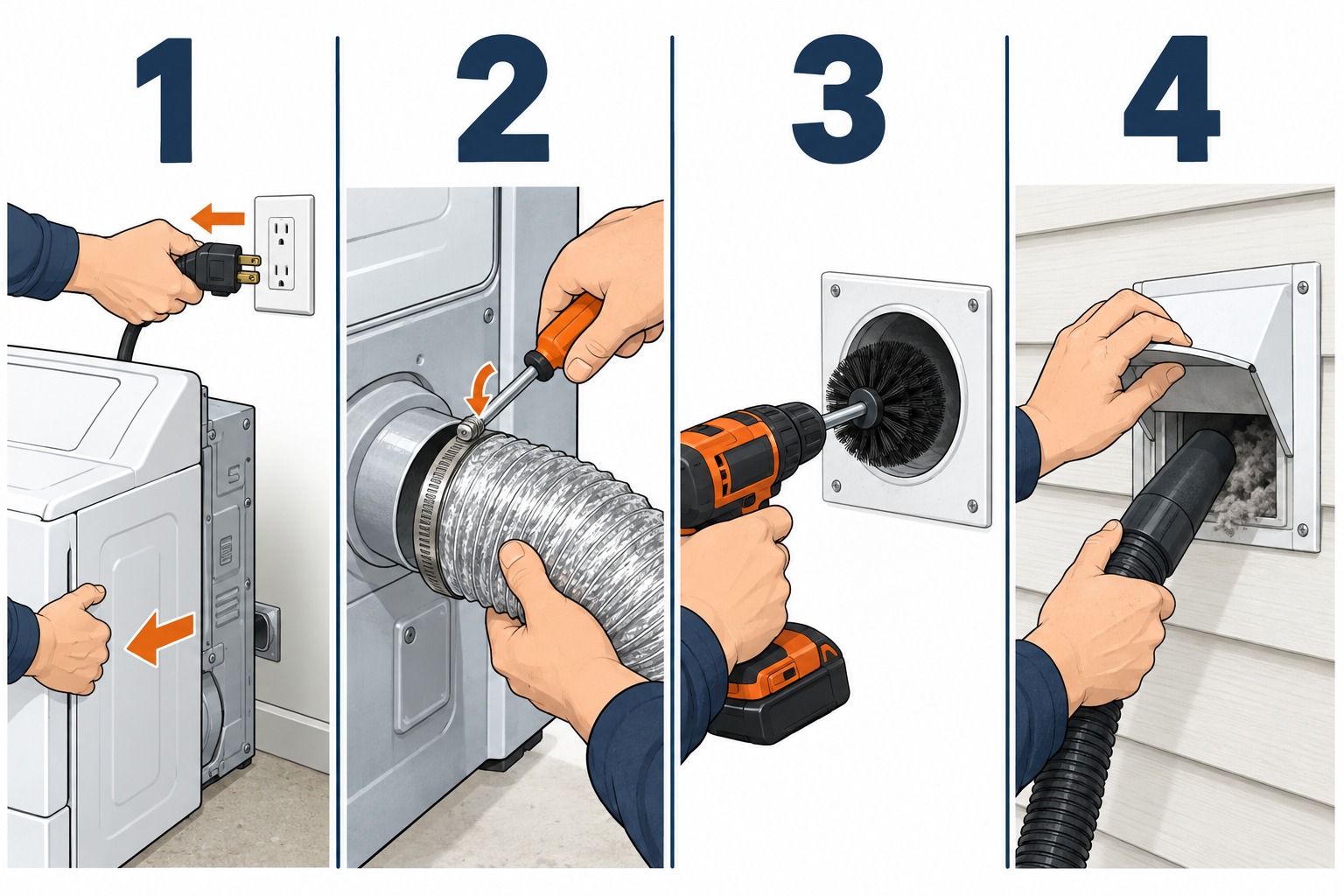 Cleaning a dryer vent and exhaust duct in four steps