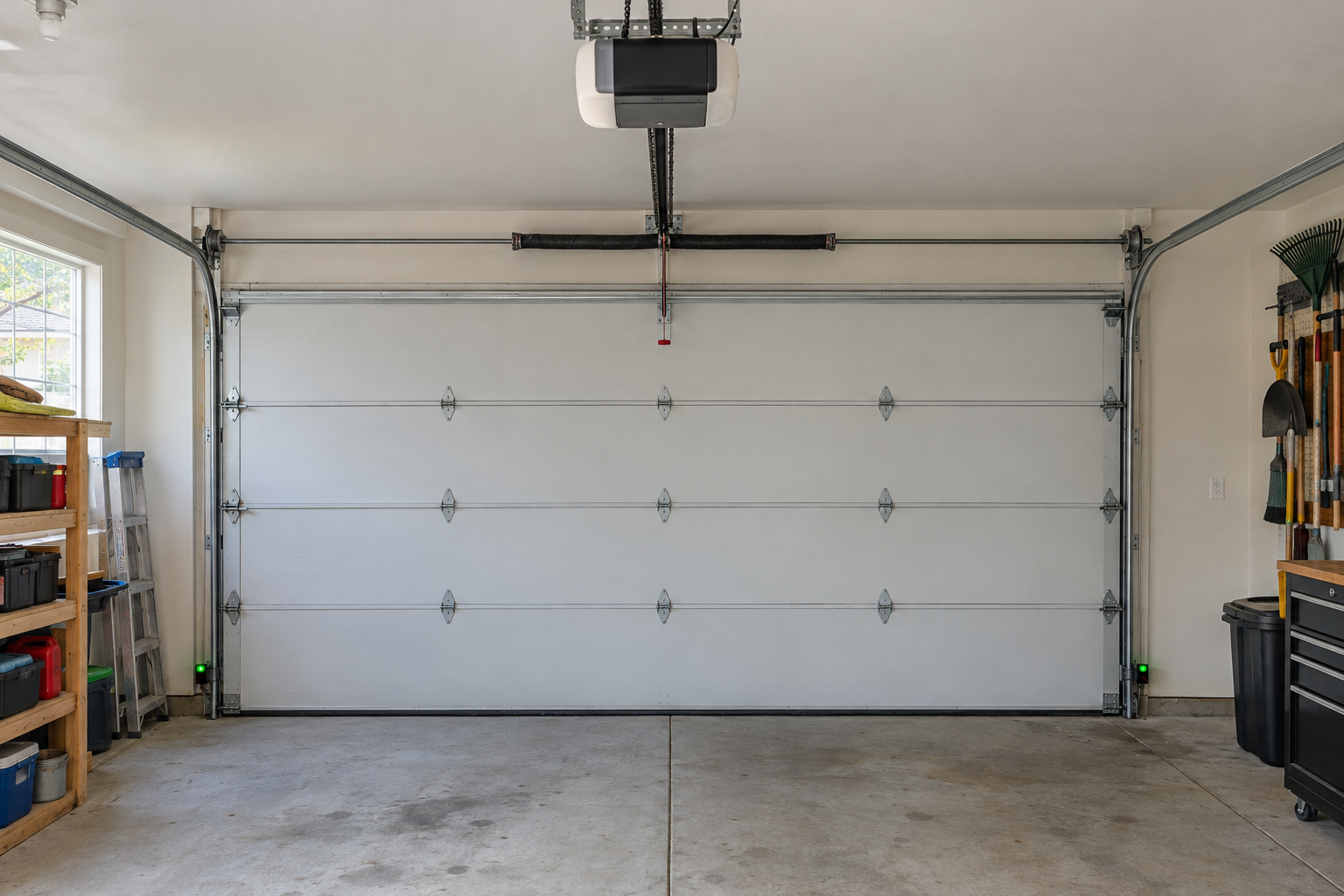 Garage door opener working again after troubleshooting in a typical home garage