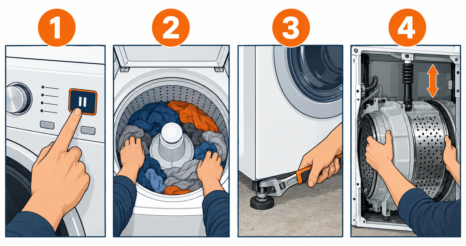 Fixing an unbalanced washing machine load in four steps