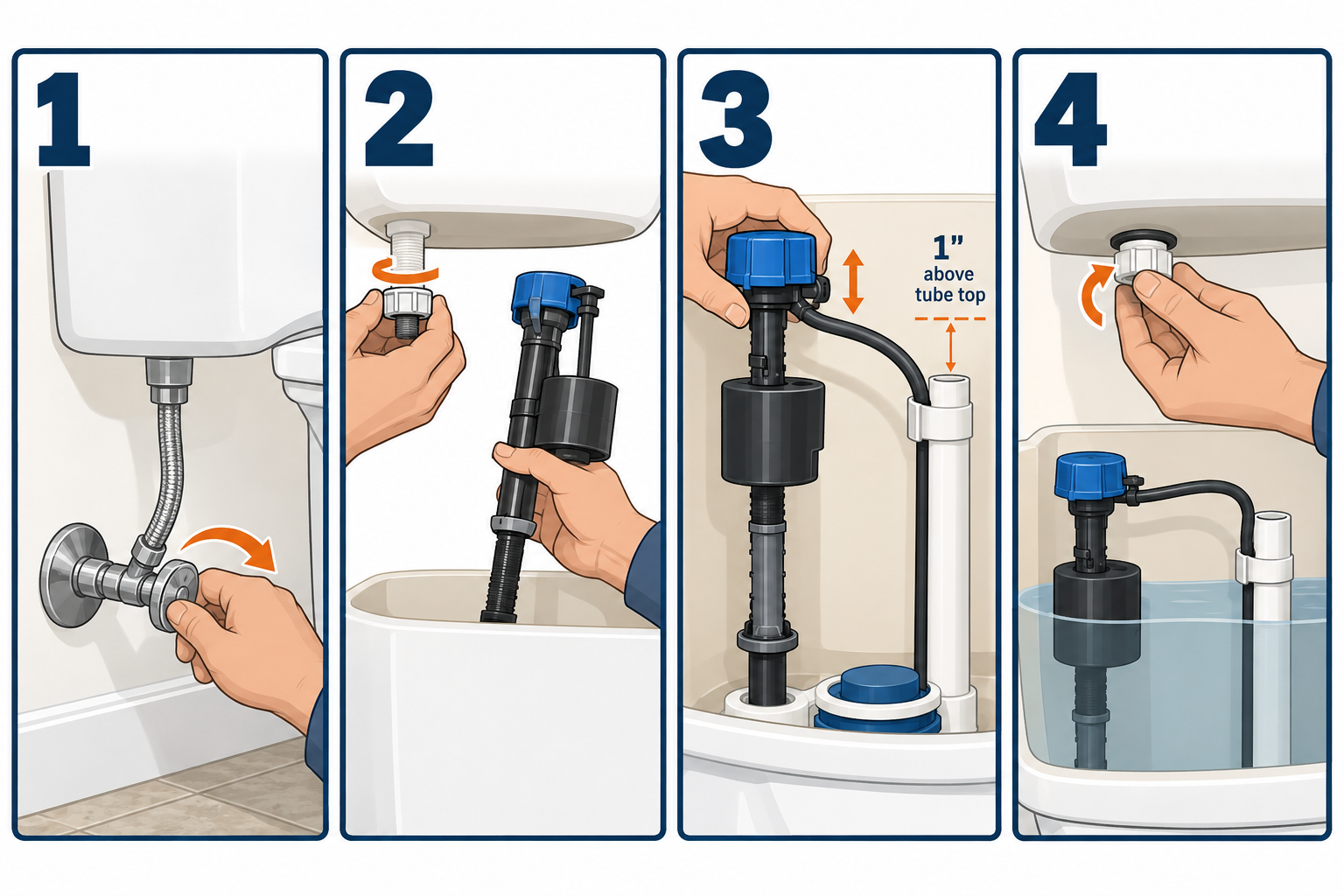 Replacing a toilet fill valve in four steps