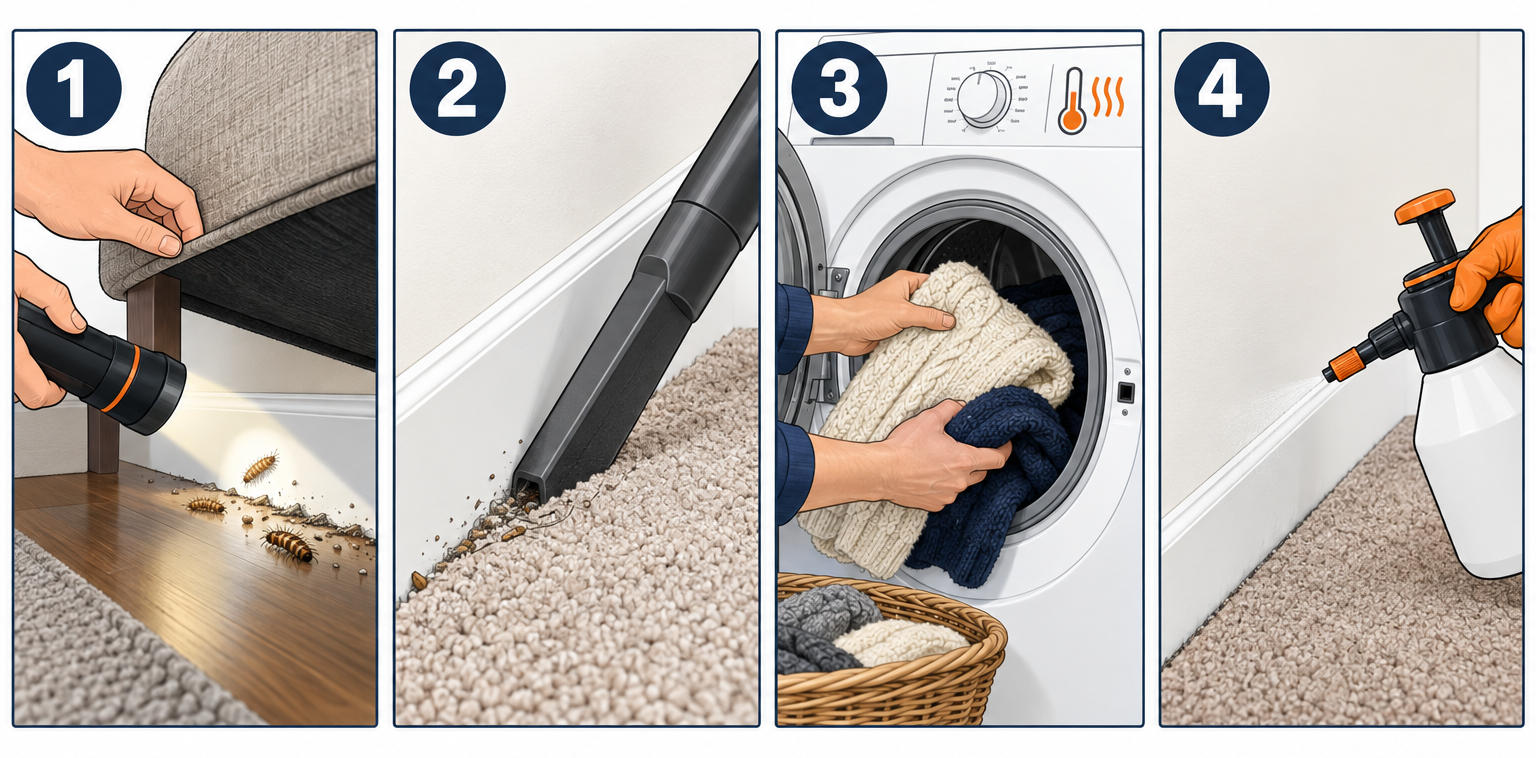How to get rid of carpet beetles in four steps: inspect, vacuum, wash with heat, and spray insecticide