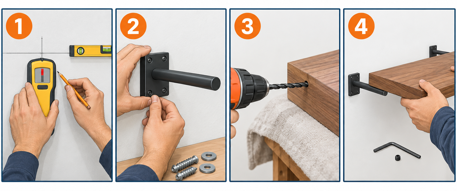 Installing a weight-bearing floating shelf in four steps