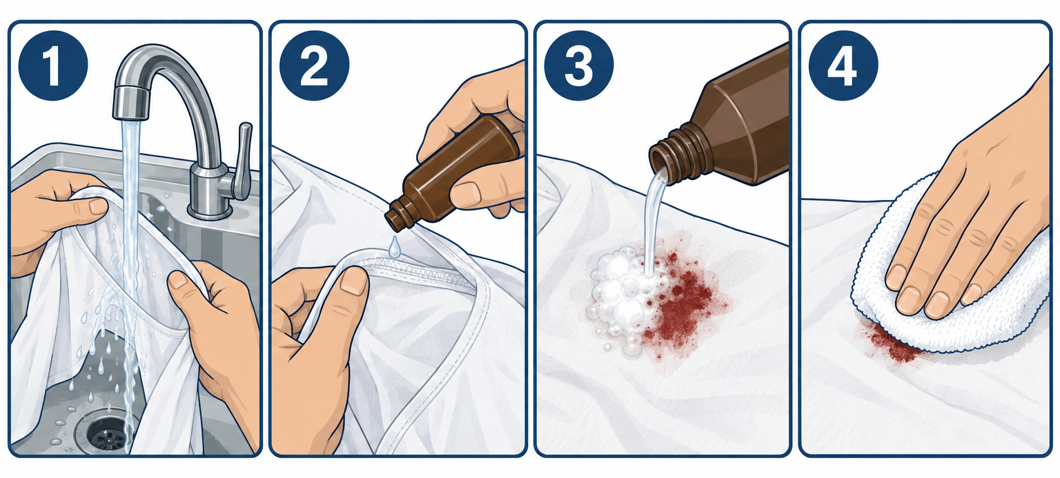 Removing blood stains with hydrogen peroxide in four steps
