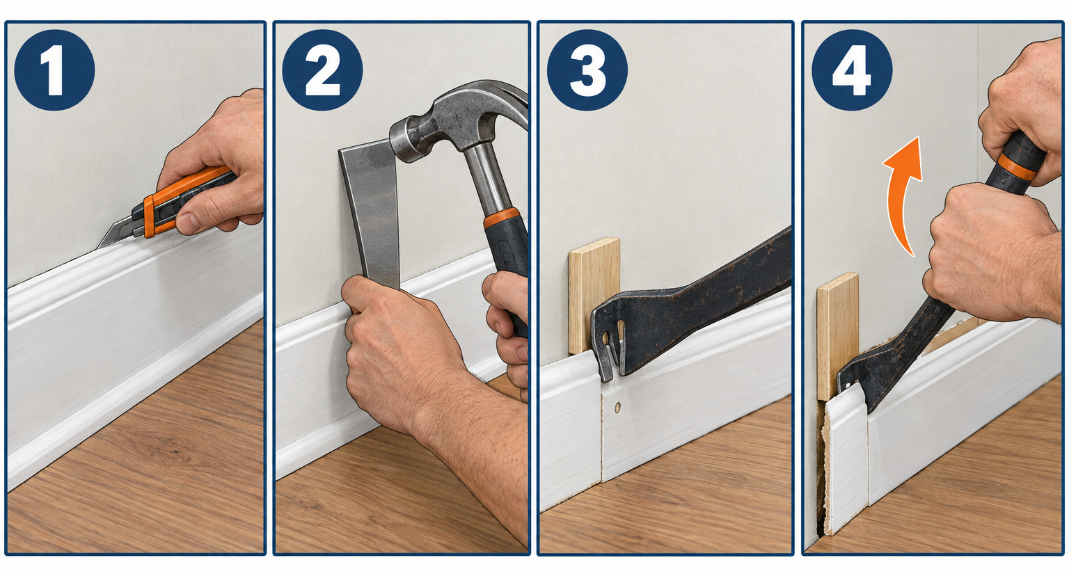 Removing baseboard molding without wall damage in four steps