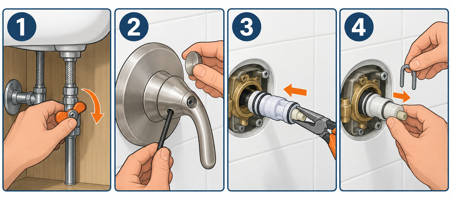 Replacing a shower cartridge in four steps