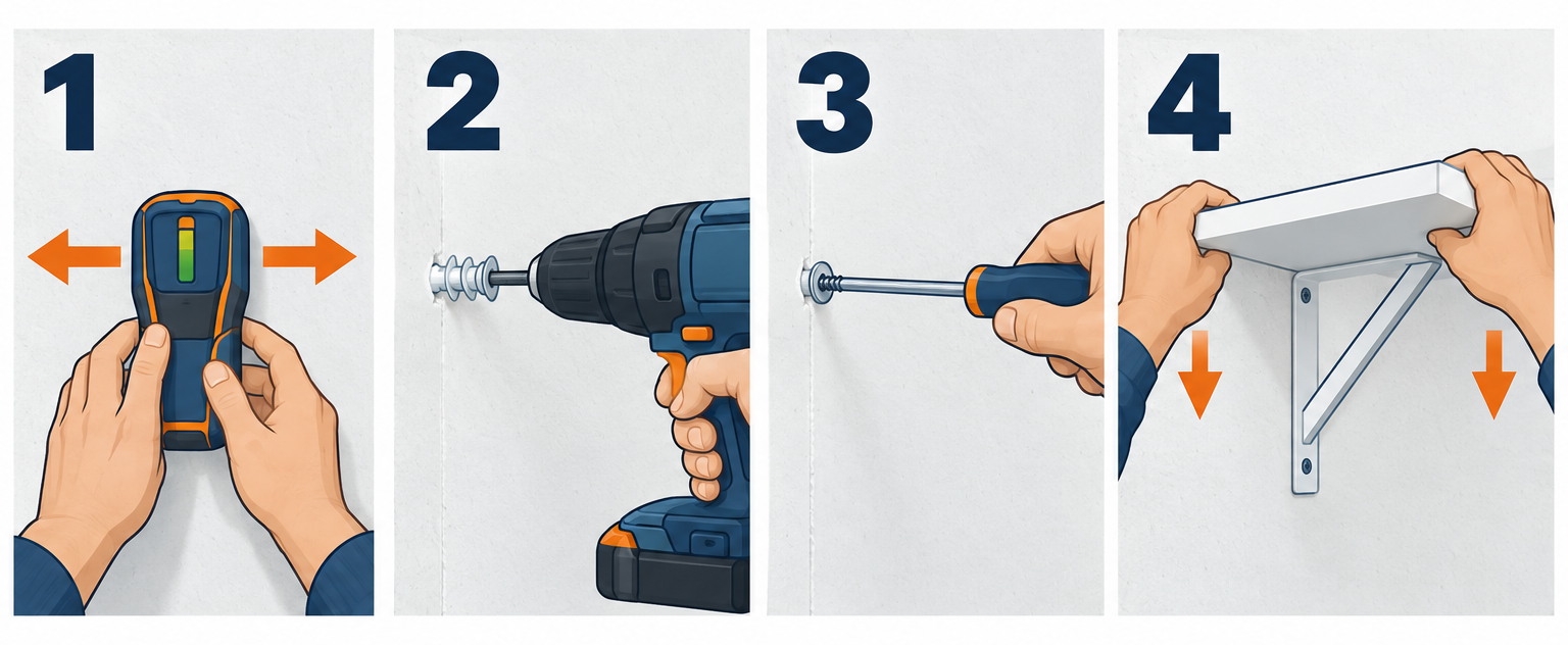 Screwing into drywall with an anchor in four steps
