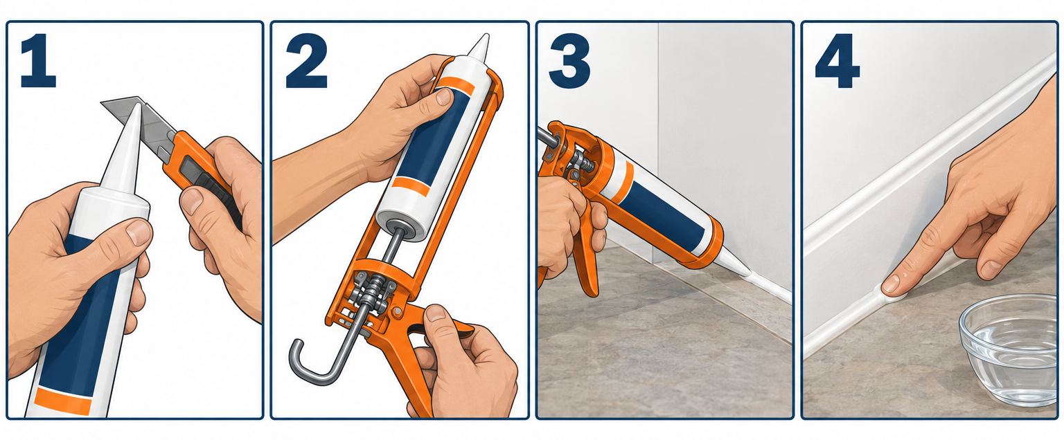 How to use a caulking gun in four key steps: cut nozzle, load tube, run bead, tool the bead