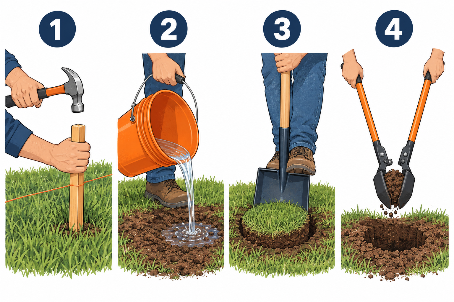 How to dig a post hole with a clamshell digger in four steps