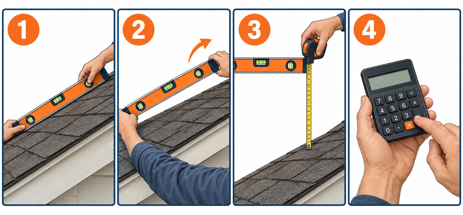 How to measure roof pitch in four steps using a level and tape measure