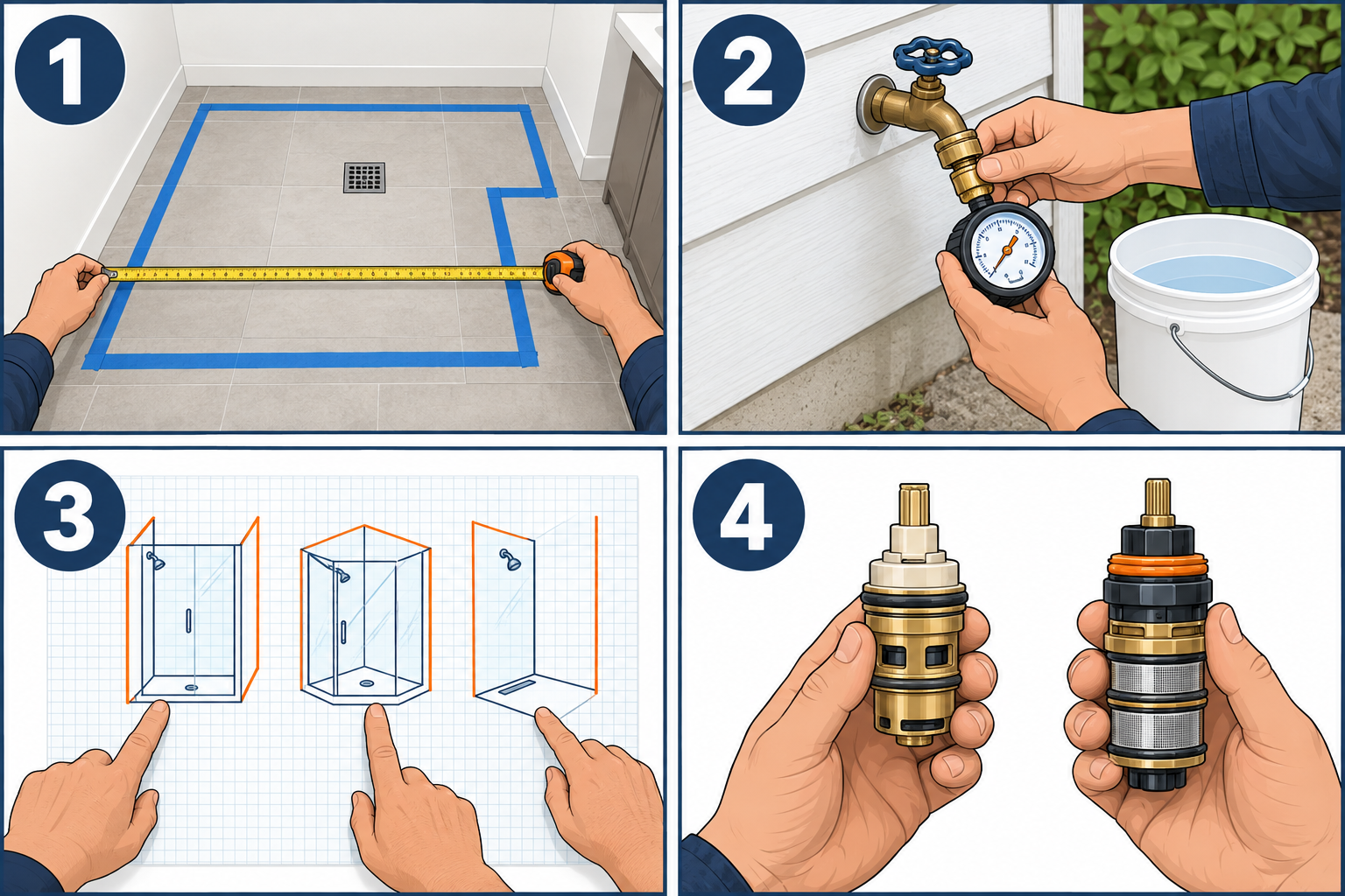 How to choose a shower in four steps: measure space, test water pressure, choose enclosure type, choose valve